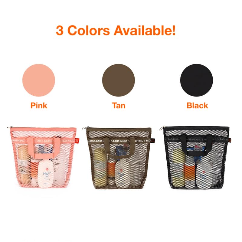 Mesh Travel Shower Caddy Tote Bag For Gym, Swim, Dorms, Bathrooms | 12''X12''X 3.5'' | Brown