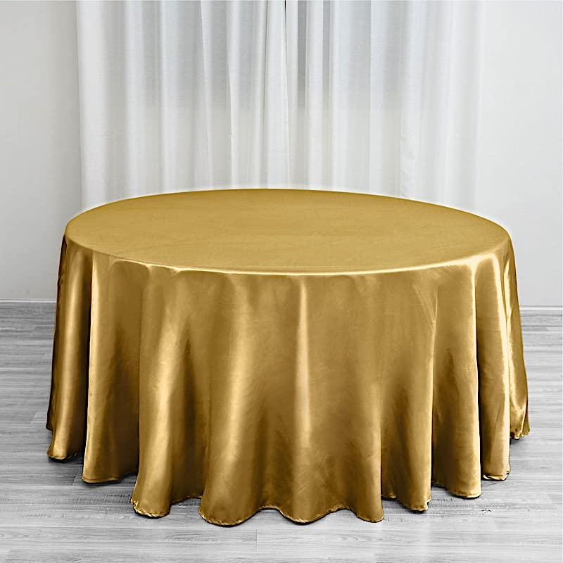 Balsacircle 120 Inch Gold Satin Round Tablecloth Table Cover Linens For Wedding Table Cloth Party Reception Events Kitchen Dinin