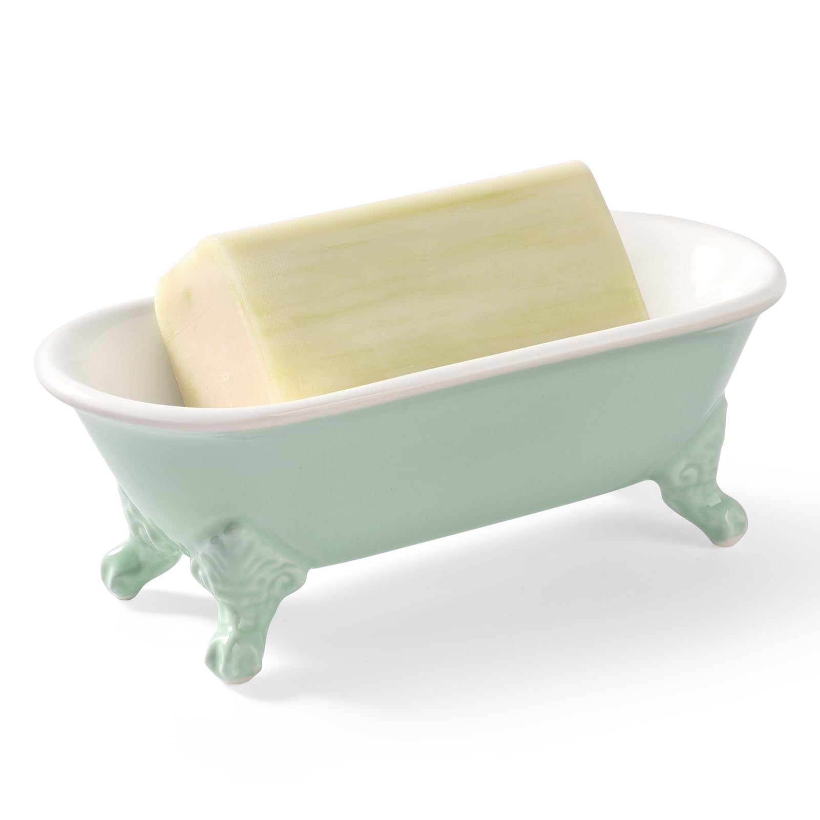 Clawfoot Bathtub Decortative Ceramic Soap Dish Holder Shower Bar Soap Tray For Bathroom Or Kitchen,1 Pack (Bright Teal)