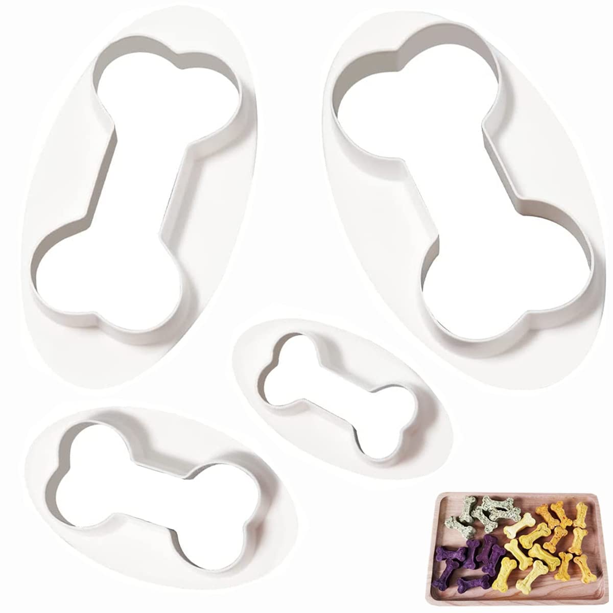 Dog Bone Cookie Cutters, Bone Shape Cookie Cutters 4 Pcs/Set, Dog Treats Cookie Cutter, Homemade Dog Biscuit Treats Cutters Plas