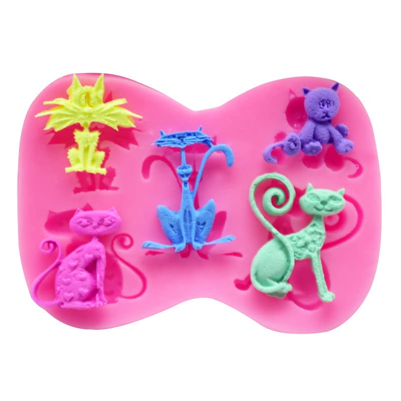 2Pcs Little Cat Shape Silicone Molds For Diy Fondant Candy Making Tools Kitty Kitten Chocolate Mold Desserts Ice Cube Gum Clay B