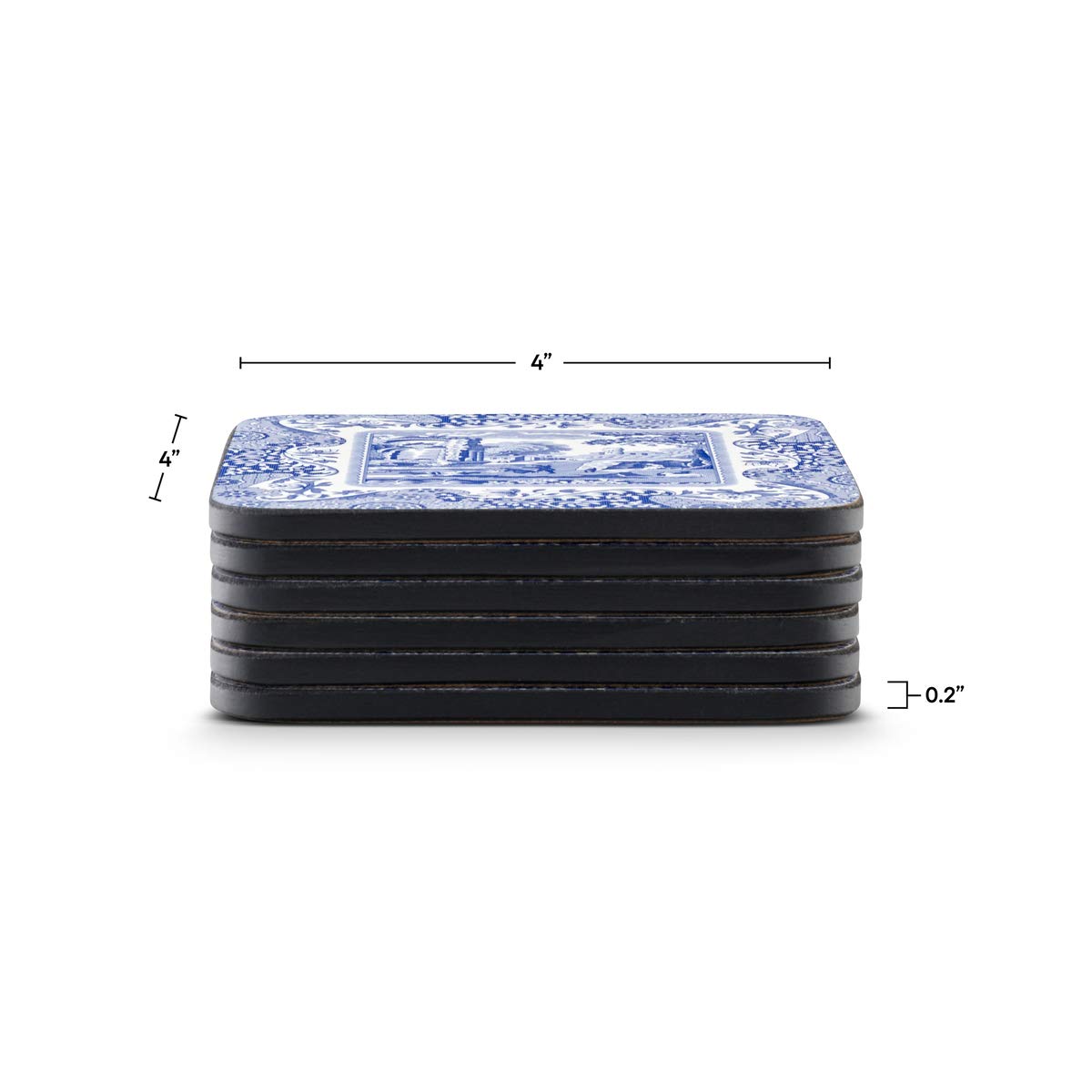 Spode Pimpernel Blue Italian Coasters Set of 6, 4" x 4", Cork Backing, Elegant Design, Protects Furniture, Easy to Clean