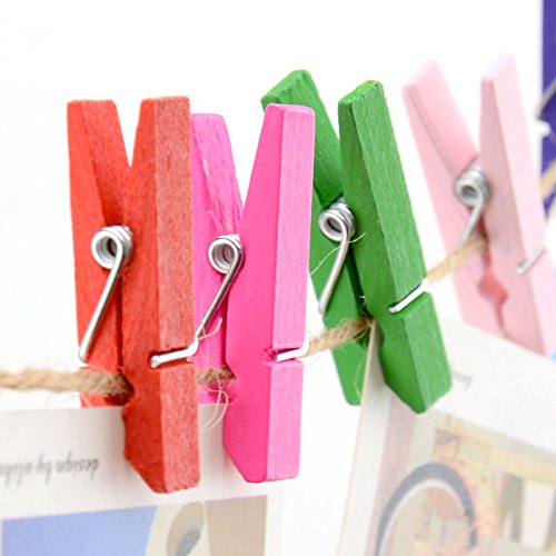 Wooden Clothes Pins  100pcs 1.3Inch (3.5cm) 10 Colored Small Wooden Chip Clips with 33 Feet Jute Twine for Bag Clips Clothespin Bag Clothes Pin Heavy Duty Outdoor(Mixed Colored)