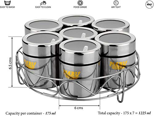 MARU 7-in-1 Indian Spice Box Set, Masala Dabba with Wire Stand, Compact Spice Rack for Kitchen, Perfect for Storing Indian Spice