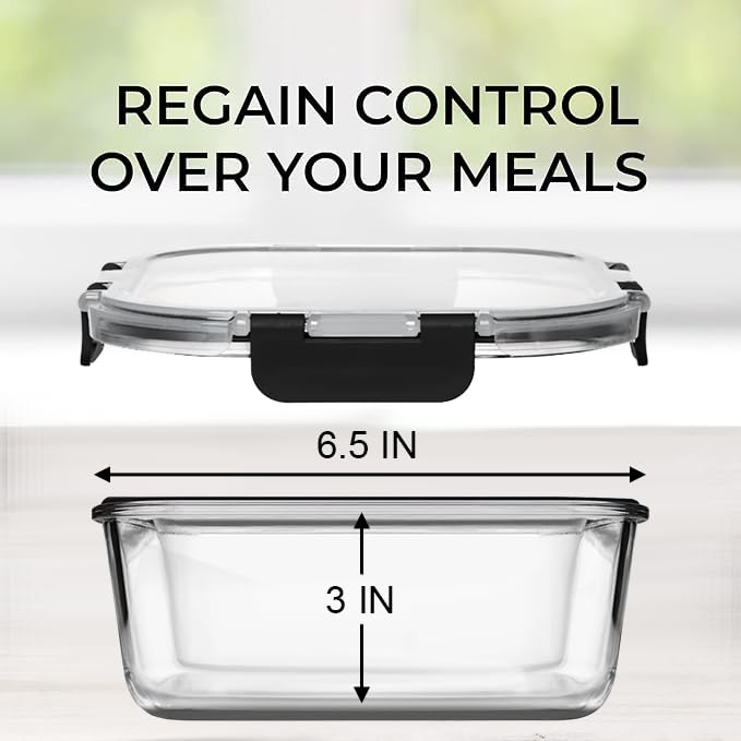2 Large 1200Ml / 42 Oz Glass Food Storage Containers W/Airtight Lids - Microwave/Oven/Freezer & Dishwasher Safe - Bpa/Pvc Free +