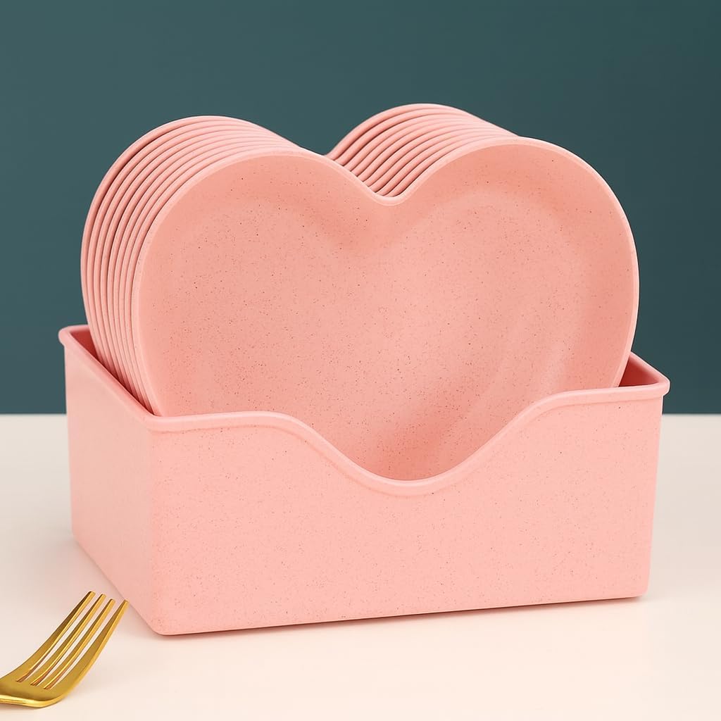 Dever Plastic Heart Shape Snack & Dessert Plate Set For Kids With Stand | Lightweight, EcoFriendly & Microwave Safe Chat Plates