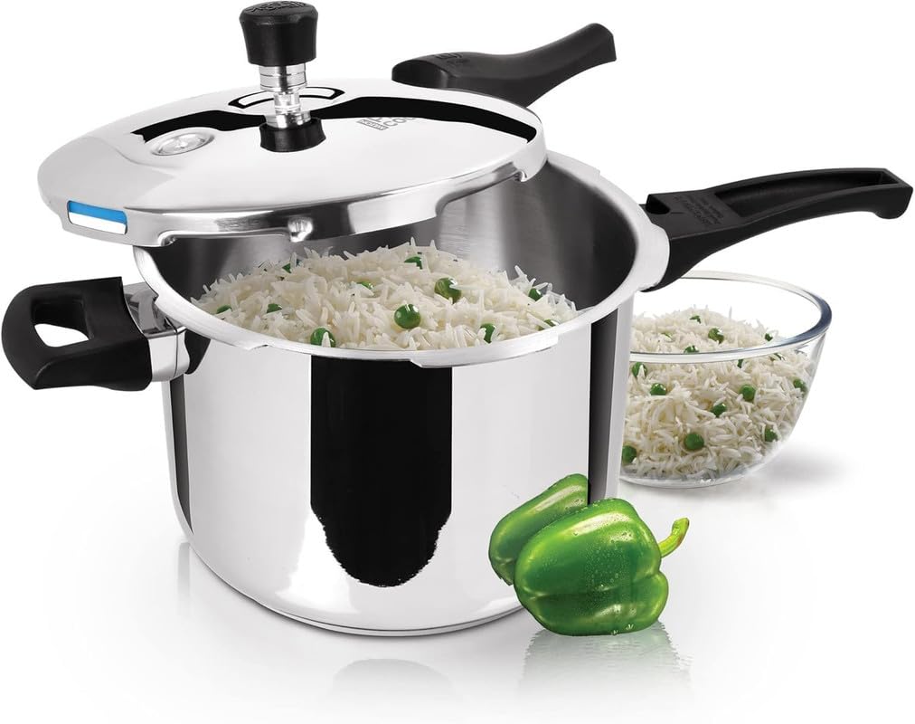 Milton Pro Cook Sandwich Bottom Stainless Steel Pressure Cooker With Outer Lid, 5 Litres, Silver | Gasket Release System Food Sa