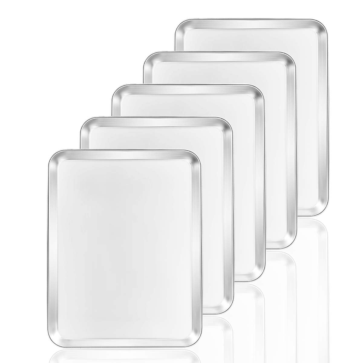 Baking Sheets 5 Pieces, Bastwe Cookie Sheets Set Of 5 Stainless Steel Baking Pans Toaster Oven Tray Pans, Rectangle Size 12    9