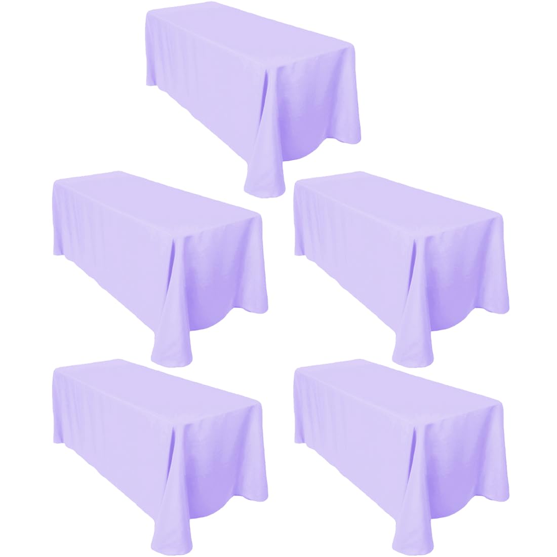 Ltc Linens 5-Pack 90X132 Inch Lavender Rectangular Tablecloths - Rounded Corners Table Cloths For 6 Ft Tables Floor-Length Drop
