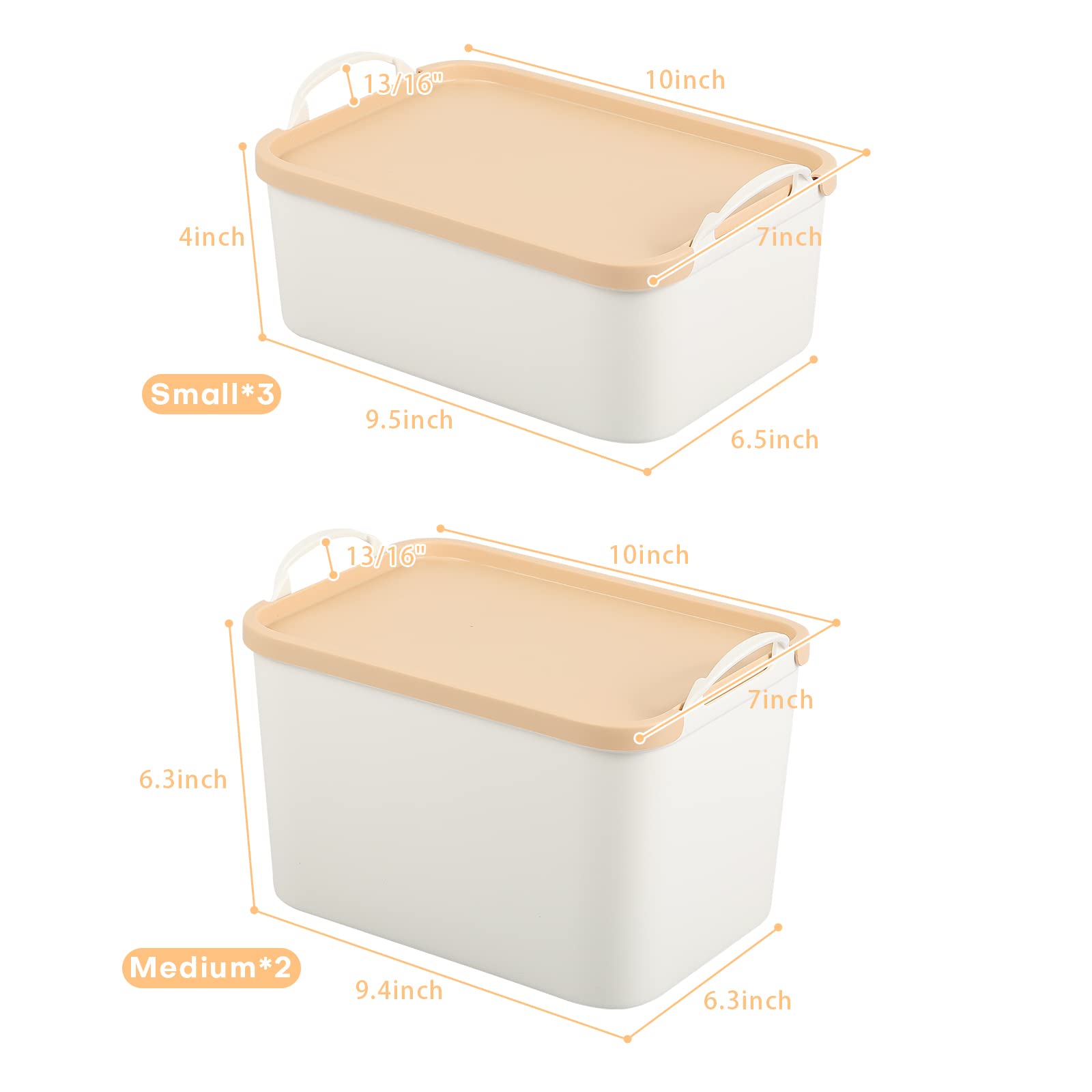 Anminy Lidded Plastic Storage Bins Set White Desk Basket Box Cube Drawer Organizer Kitchen Container With Handles Removable Lids