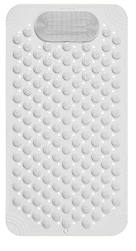 Richaxis Rectangular Anti Skid Bath Mat With Foot Scrubber For Bath Room Shower Bath Mat With Suction Cups & Drain Holes Silicon