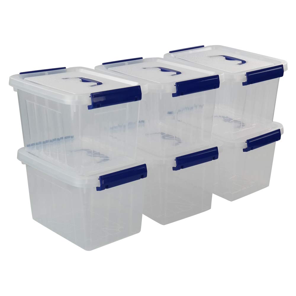 Eagrye 6 Quart Plastic Storage Latch Box, 6-Pack Clear Storage Bin With Handle
