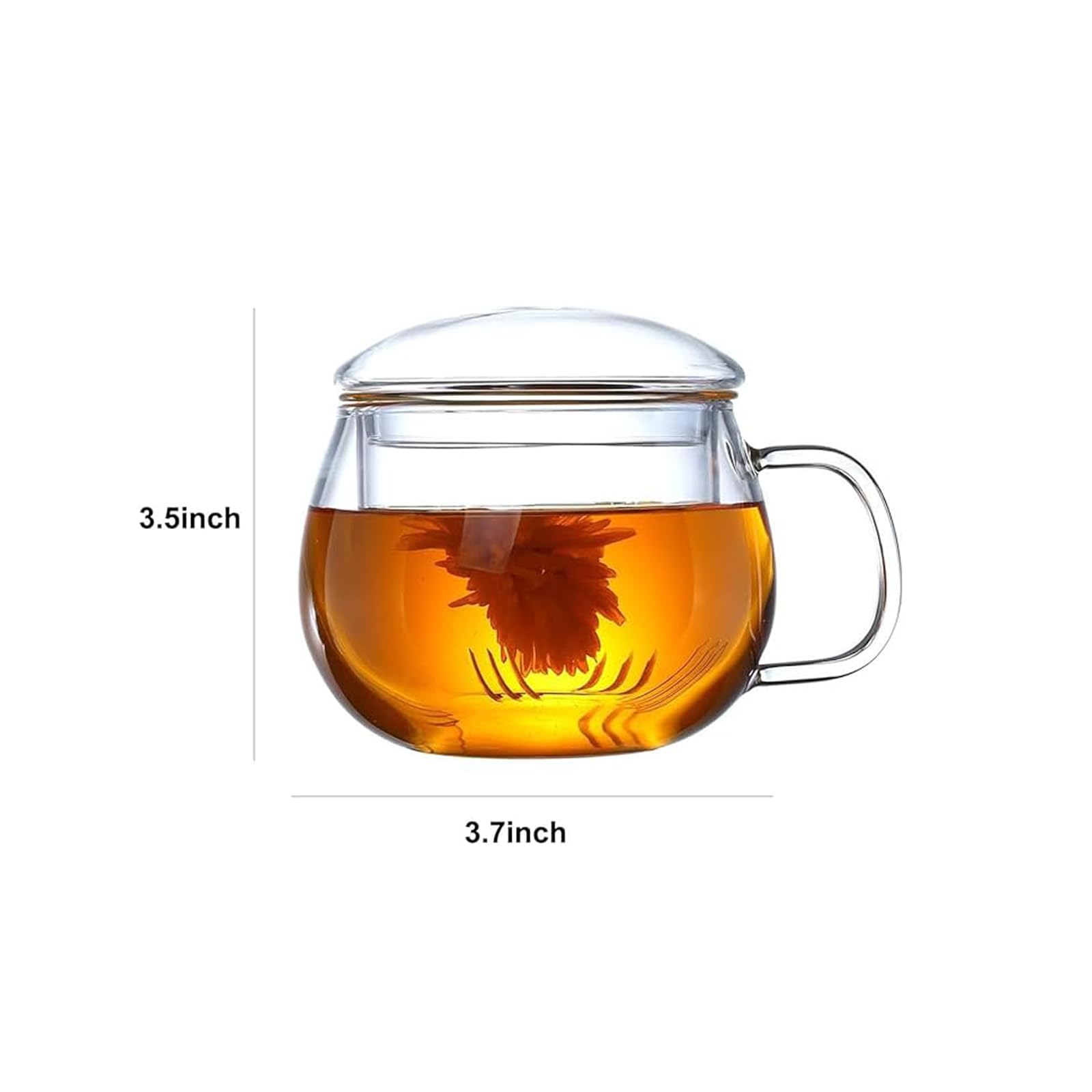 Aurfedes 14Oz Tea Cup With Steeper And Lid, Heat-Resistant Borosilicate Glass Clear Tea Cup For Loose Leaf Tea, Blooming Tea And