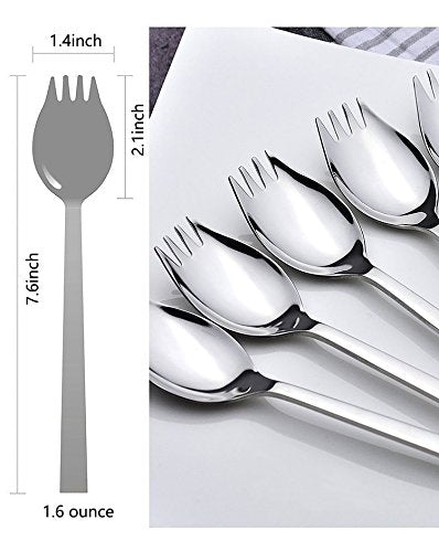 Wektunaa 6-Pack Stainless Steel Sporks For Everyday Use, Back To School Lunch Supplies Camping Hiking Heavy Duty Flatware Set,7.