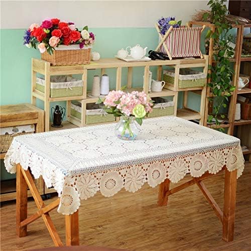 Ustide White Floral Lace Crochet Tablecloths Cotton Rectangle Kitchen Tablecloth Party Wedding Table Covers 59X78Inches