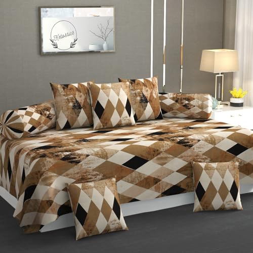 Ketostics 300 Tc 100% Pure Cotton Diwan Set Covers 8 Pieces Pure Cotton Designer Printed Standard Diwan Set (1 Single Bedsheet, 