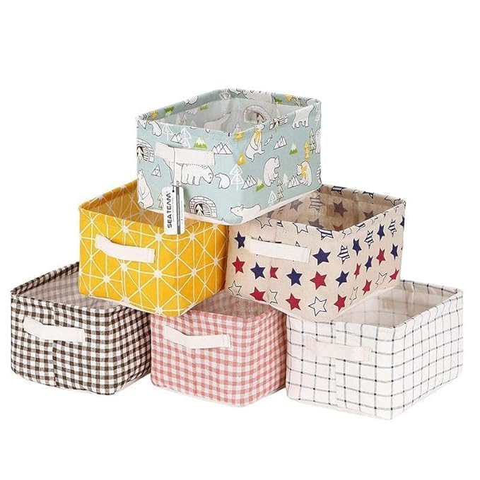 Marmix Pack Of 1 Foldable Storage Box  Canvas Fabric Basket For Organizing, Rectangular Small Storage Box With Handles, Multipu