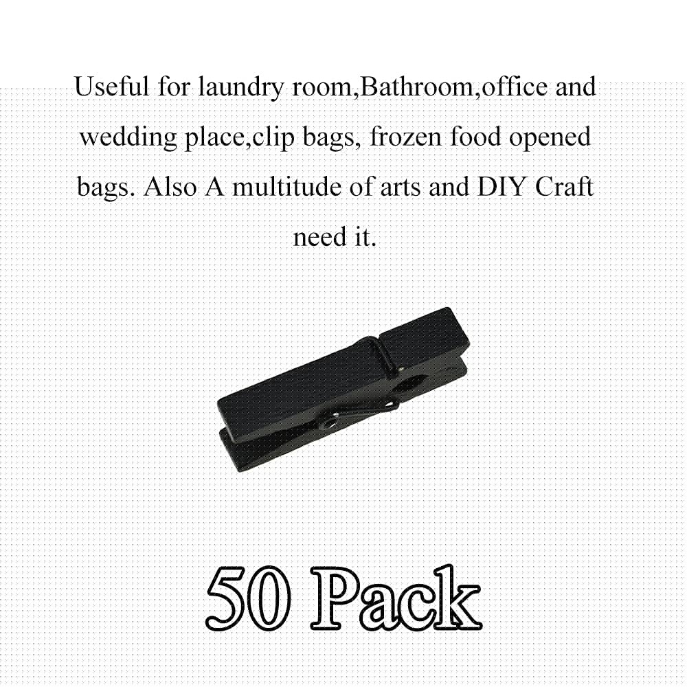 HAHIYO Black Wooden Clothes Pins Clothespins Small Do NOT Fall Apart 1.38 inches Length 50 Pack Sturdy Strong Springs No Rust No Discoloration for Laundry Bathroom DIY Craft Photos Food Opened Bags