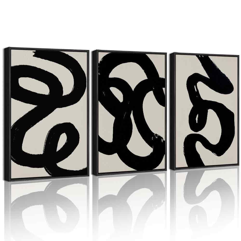 Phopago Black Abstract Framed Wall Art Ink Wash Minimalist Thick Black Lines Paints Artwork - 12X16In Black Framed