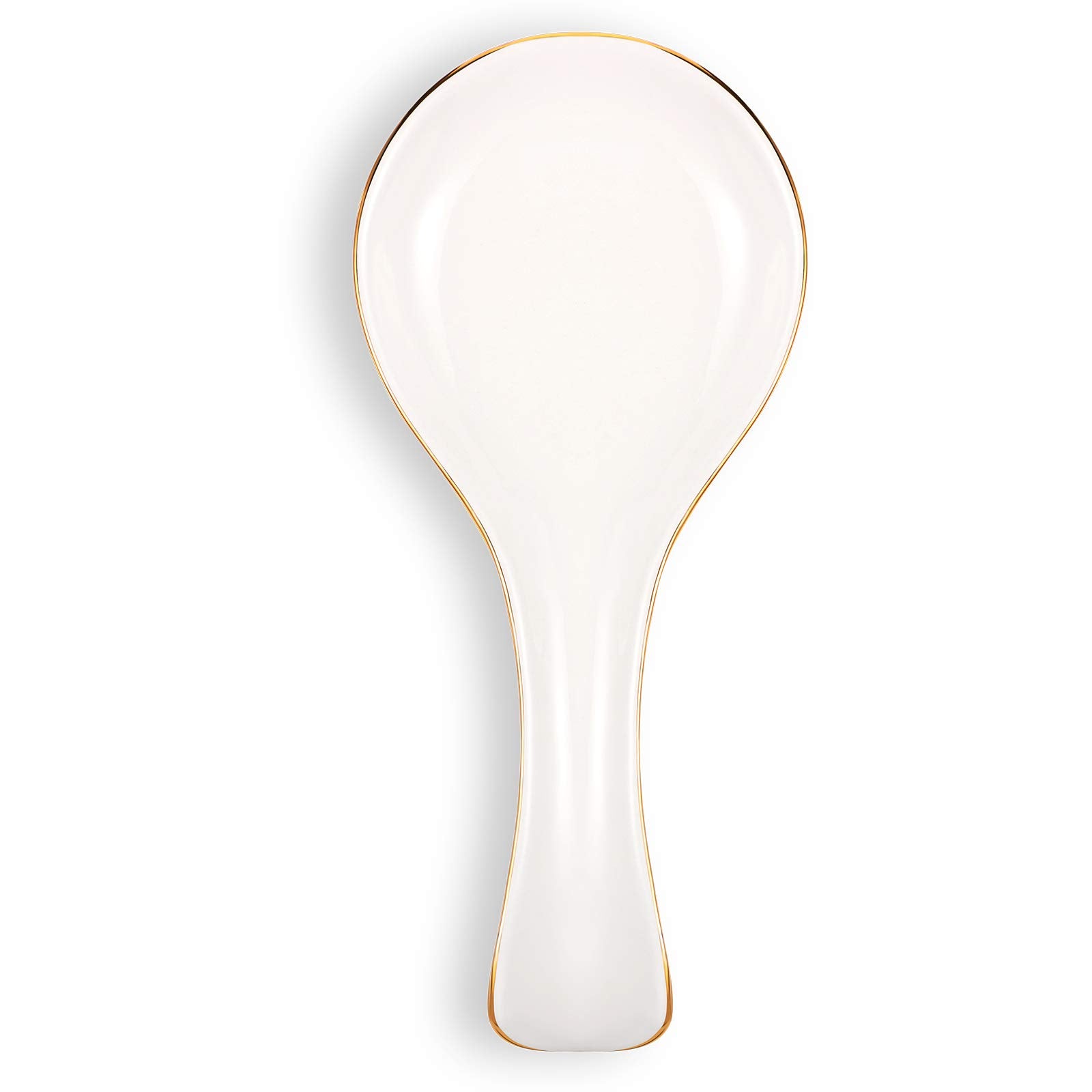 Patelai Ceramic Spoon Rest Spoon Holder Stovetop for Kitchen Stove Coffee Bar Accessories Christmas Gift(White with Gold Brim,Cl