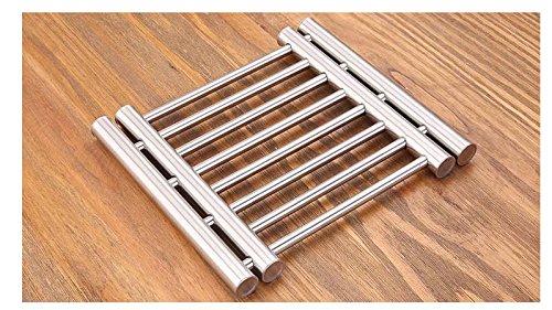 Leoyoubei 8x9 Metal Adjustable Trivet Wite from 9'' to 15'' Multi-Purpose Spoon Rest and Kitchen Table mats Shrink Pads Non-Sliding hot pad and Pot Holder (Silver)