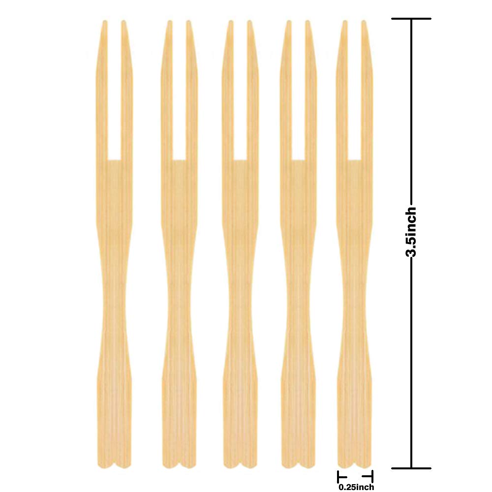 200 Pcs Bamboo Forks 3.5 Inch, Wooden Appetizer Forks Mini Food Picks For Party, Banquet, Buffet, Catering, And Daily Life
