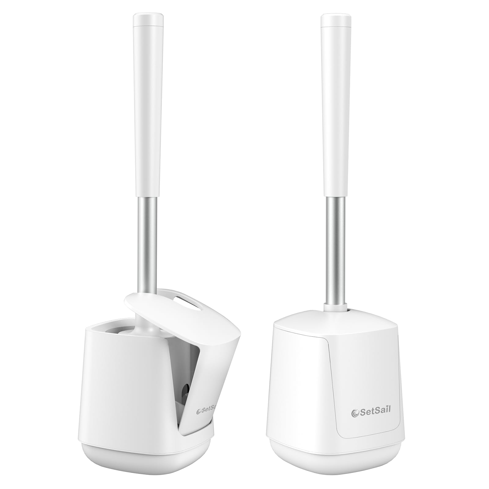 SetSail Toilet Brush 2 Pack, Self Closing Lid Toilet Bowl Brushes Holder and Extra Long Handle Ventilated Toilet Brush Set for B