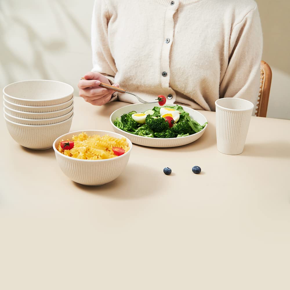 18pcs Wheat Straw Dinnerware Sets HXYPN Unbreakable Reusable Dinnerware Set Kitchen Cups Plates and Bowls Sets Dishwasher Microw