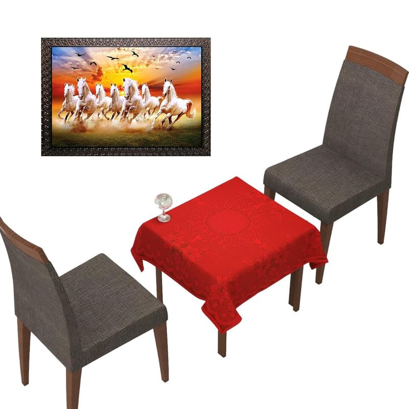 EASTTARDOMM Beautiful Square 2 Seater Floral Center Table Cover  Maroon (Small)