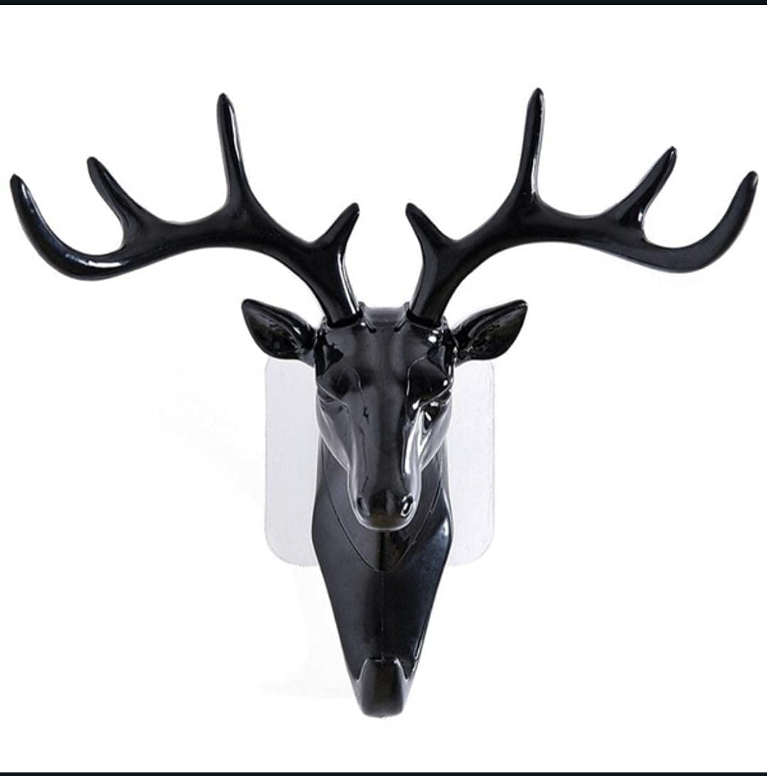 kaqer Deer Head Antique Design Key Holder for Home Decor, Stylish Hanging Plastic Key Stand for Wall, Self Adhesive Key Hanger f