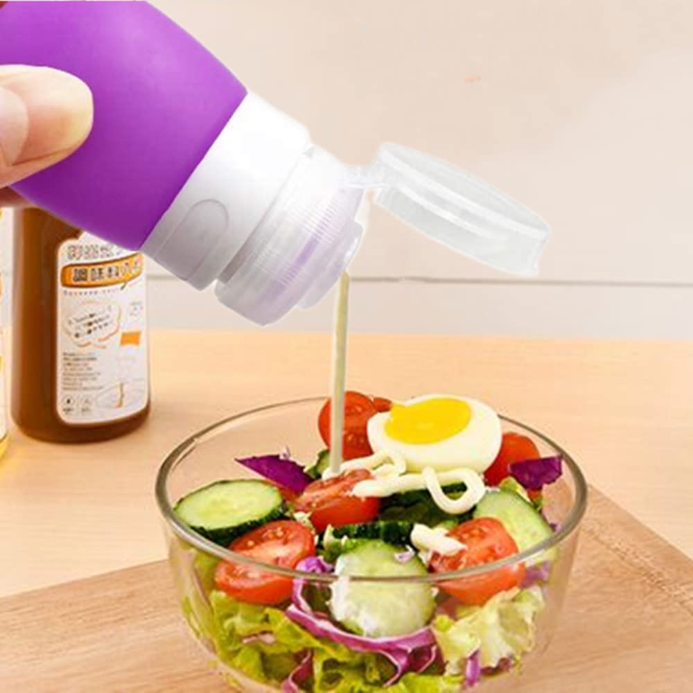 Accfore 5 Pack Squeeze Salad Dressing Bottles With Cleaning Brush,Portable Sauce Containers,Bottle Condiment Bottles,Leakproof F