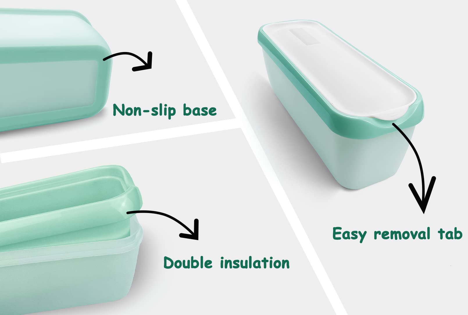 Camkyde Ice Cream Containers 1.5 Quarts Set Of 2, Homemade Ice Cream Storage Containers For Freezer (Mint Green)