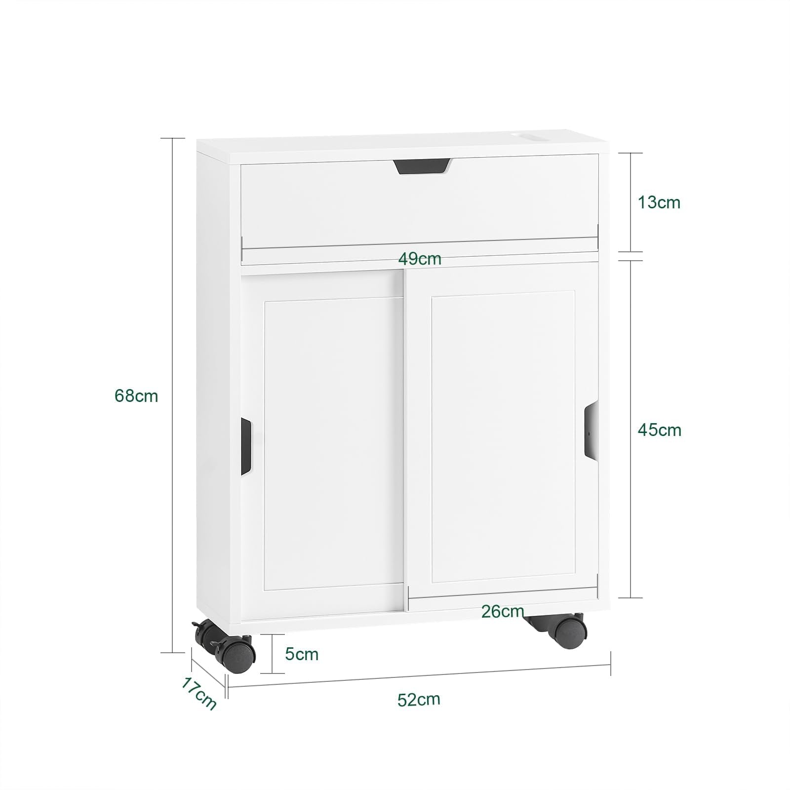 Haotian BZR31-W  White Toilet Paper Roll Holder  Bathroom Cabinet Storage Shelf on Wheels