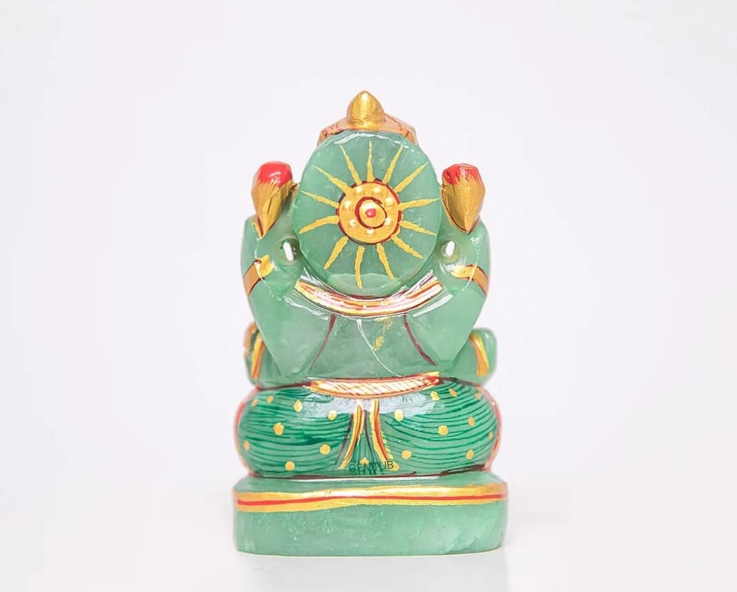 Gemtub Handcrafted And Hand Painted Natural Green Aventurine Ganesha Idol Ganesh Ji Murti For Home And Gifting Purpose Size 3 In