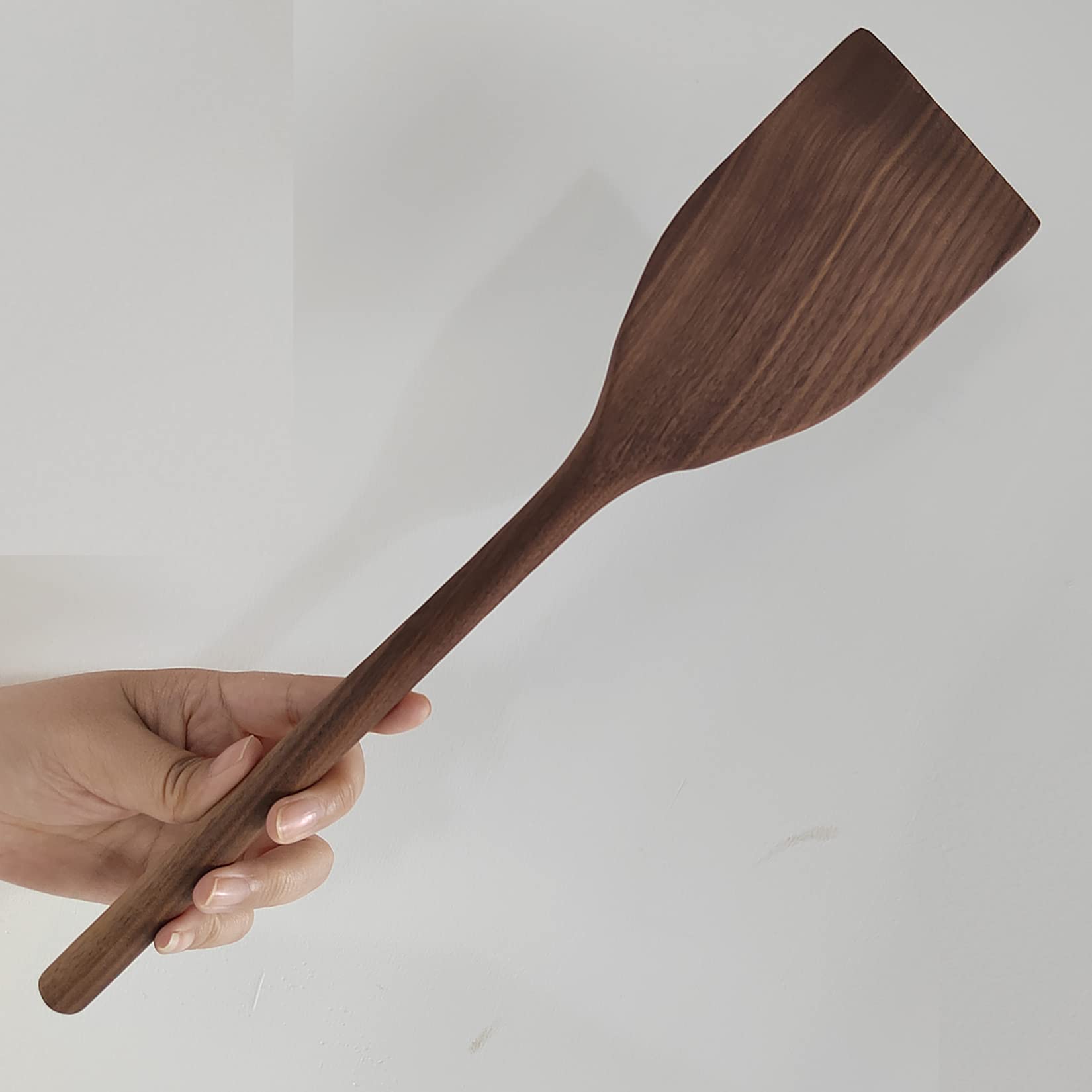 Wooden Spatula for Cooking, Natural Black walnut Wood, 14 Long Handle Angled Wok Spatula, Non Stick Cookware Heat Resistant Kit