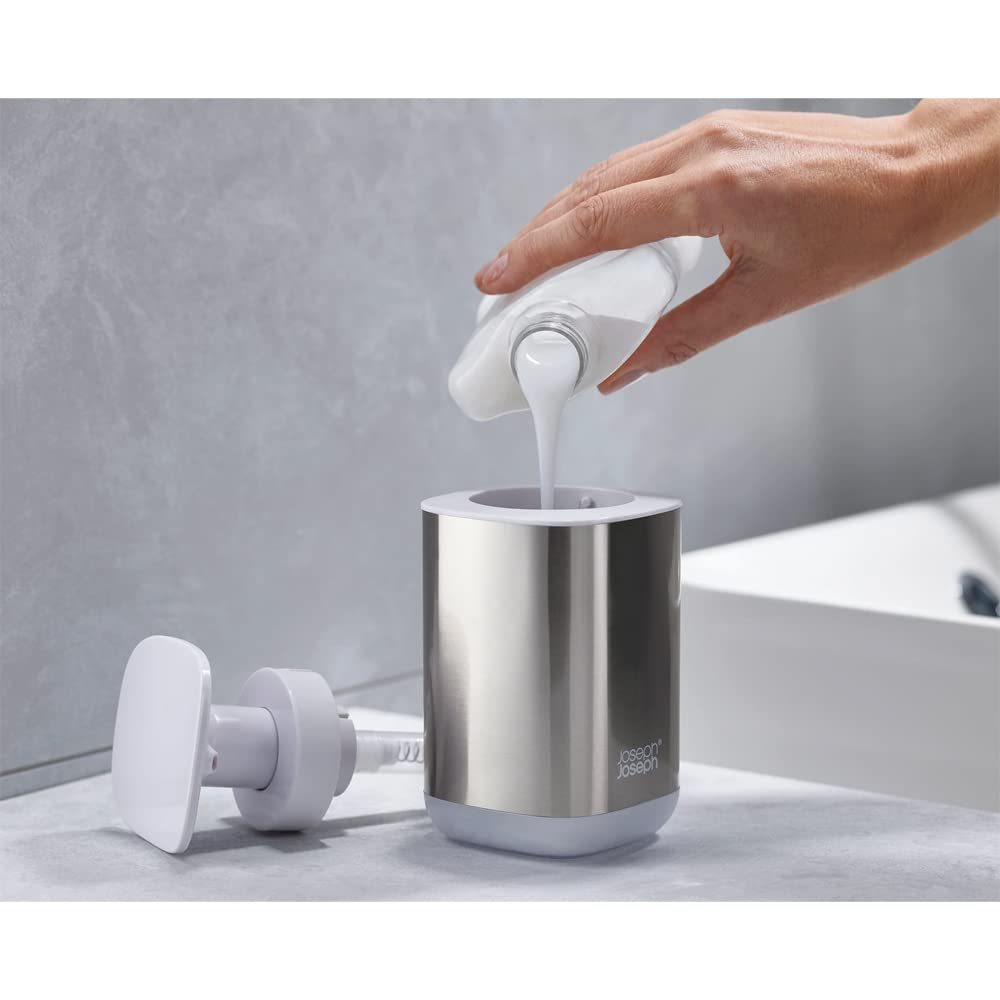 Joseph Joseph Presto Stainless-Steel Hygienic Easy-Push Soap Dispenser With Wide Pump, White