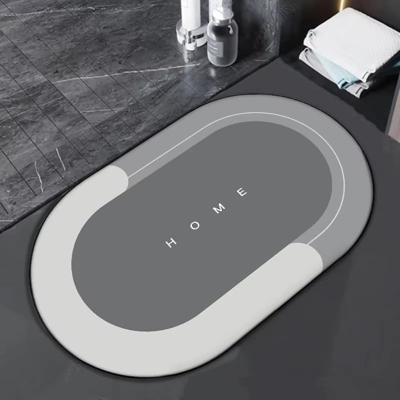 Outlay Home Rubber Oval Bath Mat, 40X60 Cm, Super Absorbent, Antiskid, Quick Drying  1 Piece (Grey)