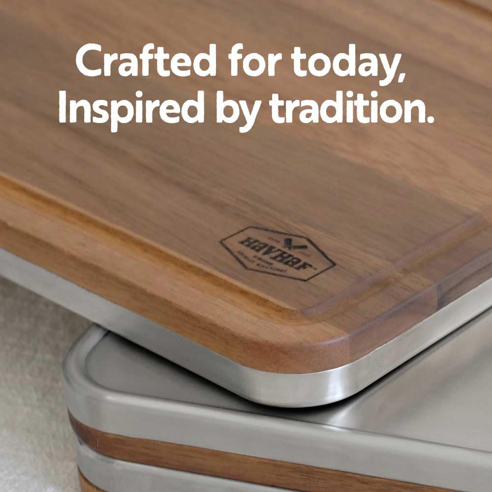 HAVHAF Stainless Steel Cutting Boards For Kitchen With Lip(Wood & Metal, 15x10) - Non Plastic Non Toxic Acacia Wooden Double Sid