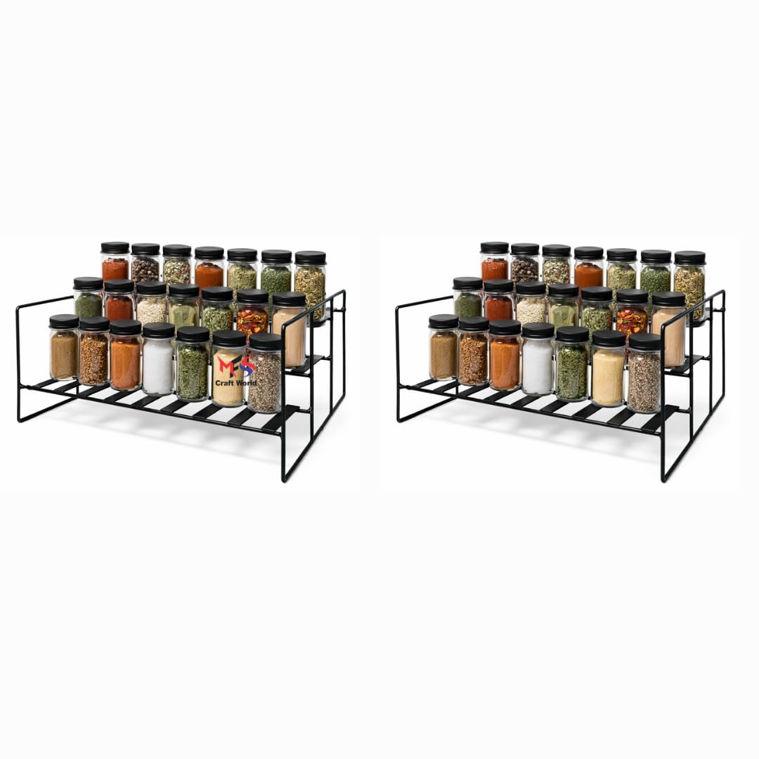 Mfs Craft World 3 Steps Spice Rack For Kitchen Organizer Counter Top Stand Shelf Holder Storage Rack For Spice Jars Utensils Dis