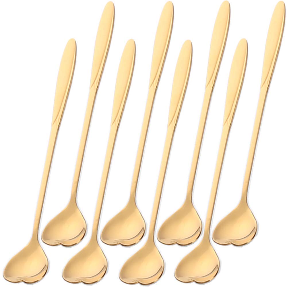 Falytemow 304 Stainless Steel Spoons For Coffee Tea Dessert Drink Mixing Milkshake Spoon Tableware Pack Of 8 (8Pcs Gold Heart Sh