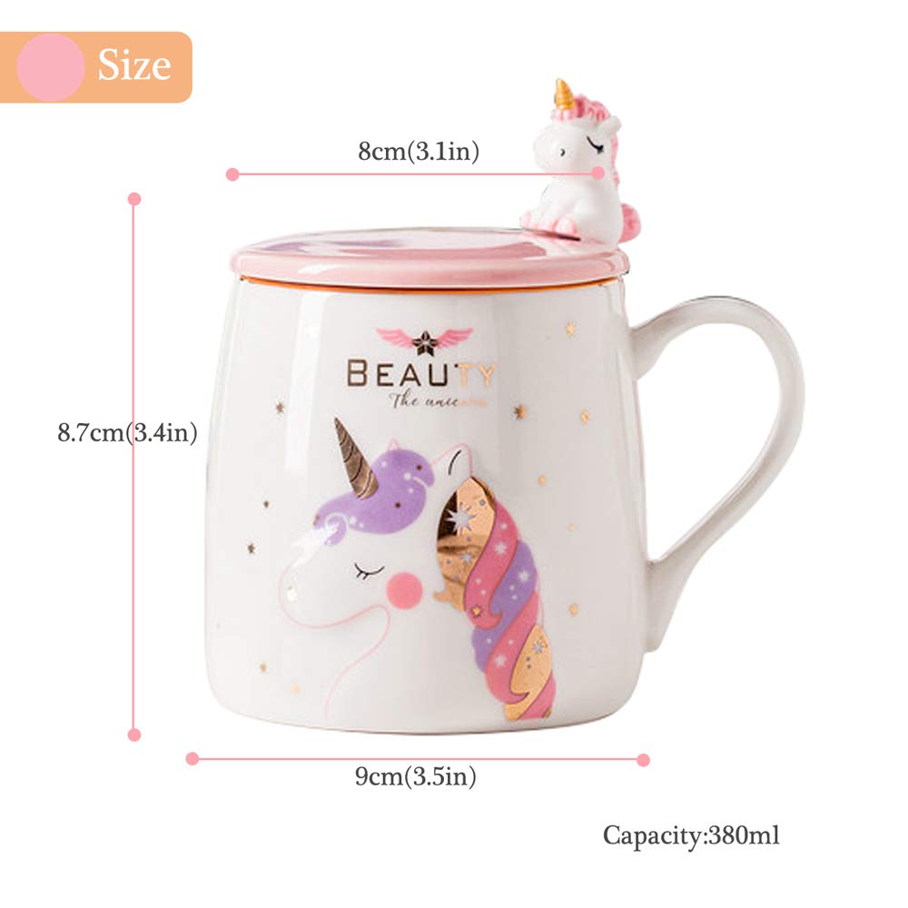 BigNoseDeer Unicorn Mug Cute Ceramic Coffee Mug with Lovely Unicorn Spoon, Morning Cup Novelty Coffee Tea Milk Christmas Mug Gif