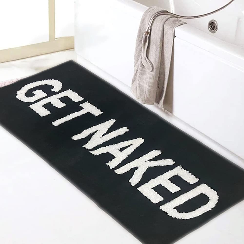 Zeeinx Get Naked Runner Black Cute Bathroom Rugs Long Get Naked Rug Funny Bathroom Decor For Apartment Black Bath Mat For Tub An