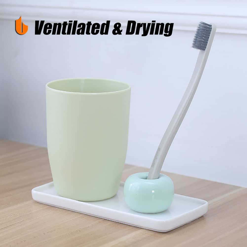 Urbanstrive Sleek Mini Ceramics Toothbrush Holder Stand For Bathroom Vanity Countertops (Yellow 2-Pack)