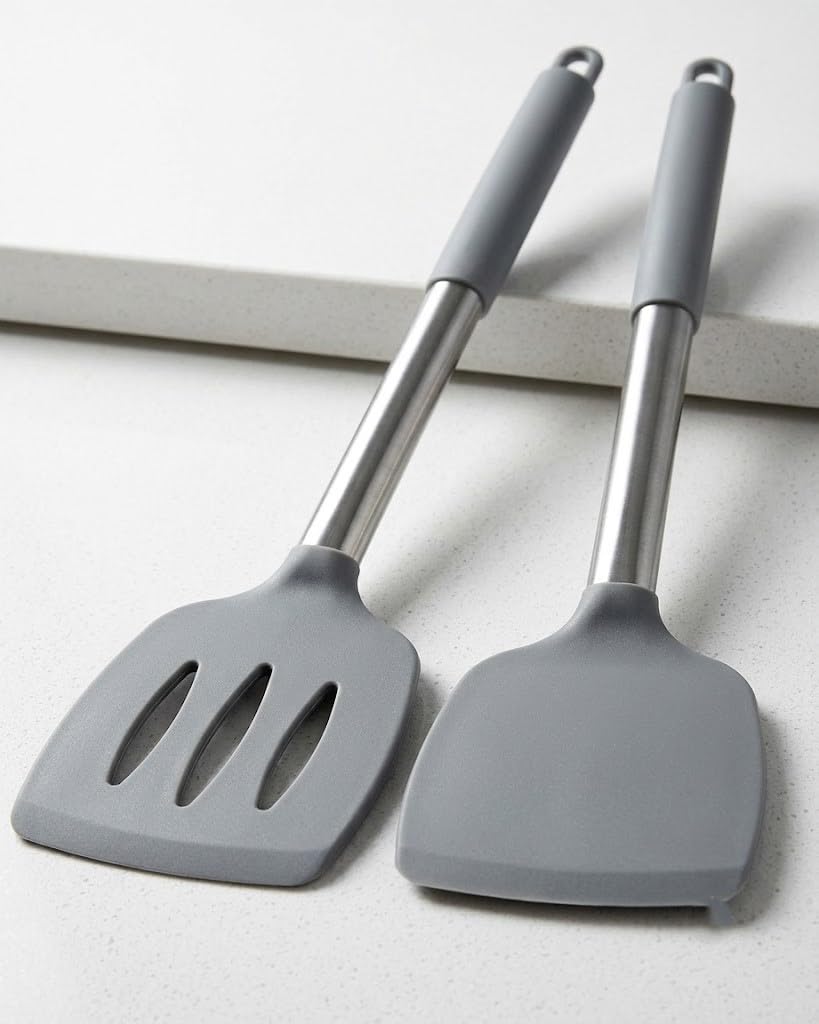 Zilltoyin Silicone Cooking Spatula Set With Stainless Steel Handle
