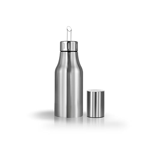OLUM Oil Dispenser Bottle Stainless Steel with No Drip Pouring Spout for Kitchen & BBQ 17 oz500ML