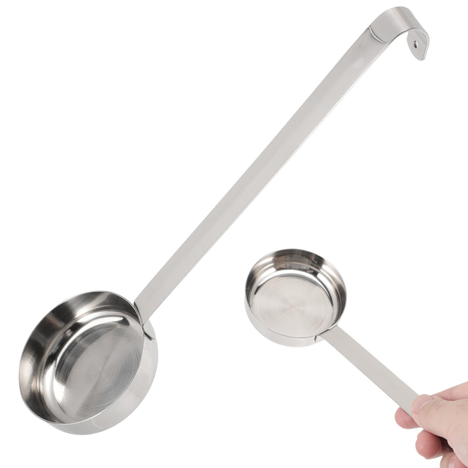 DEARMAMY Pizza Sauce Spoon and Flat Bottom Ladle Stainless Steel Stir Spoon Long Handle for Serving Soup and Sauce in Kitchen an