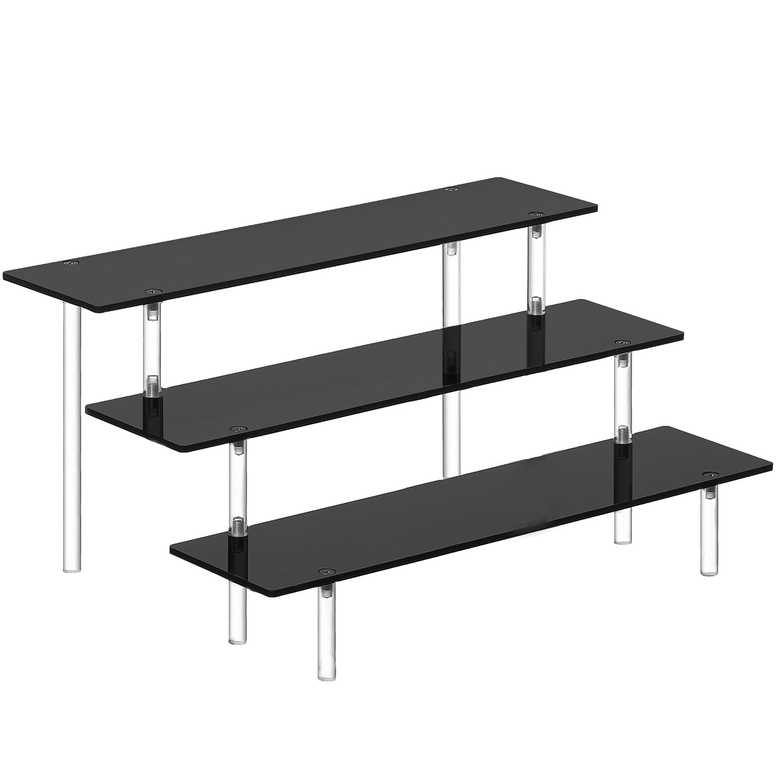 HENABLE 3 Tier Perfume Organizer Stand, Black Acrylic Risers Display Stands, Cologne Shelf Dessert Display for Party, Figure Sta