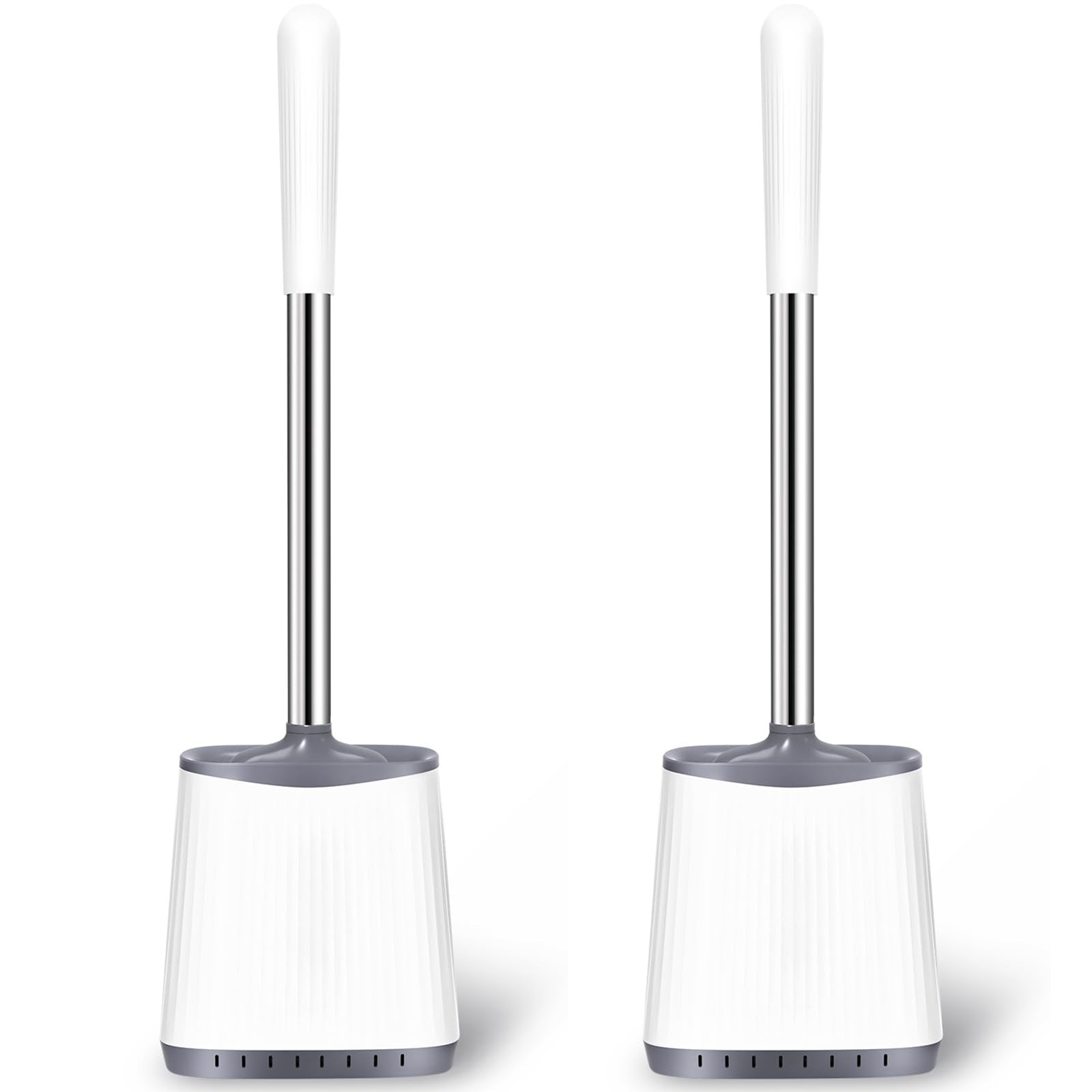 Toilet Brush, 2 Pack Silicone Toilet Brush and Holder, Flexible Toilet Bowl Brush Head with Ventilated Holder, Wall Mounted Comp