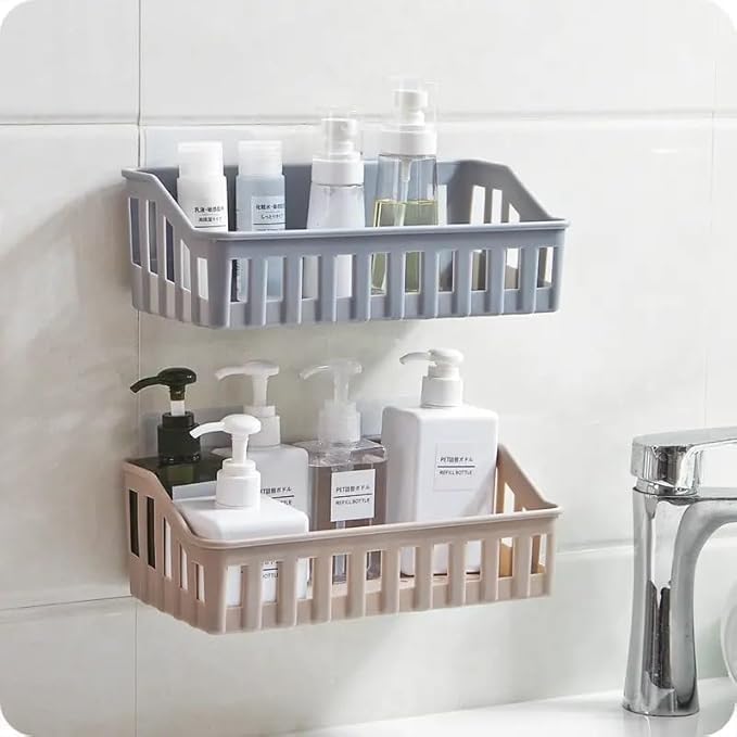 Dealdash 2 Pes No Drilling Plastic Rectangular Multipurpose Wall Shelves: SelfAdhesive Storage Rack For Bathroom  Strong And C
