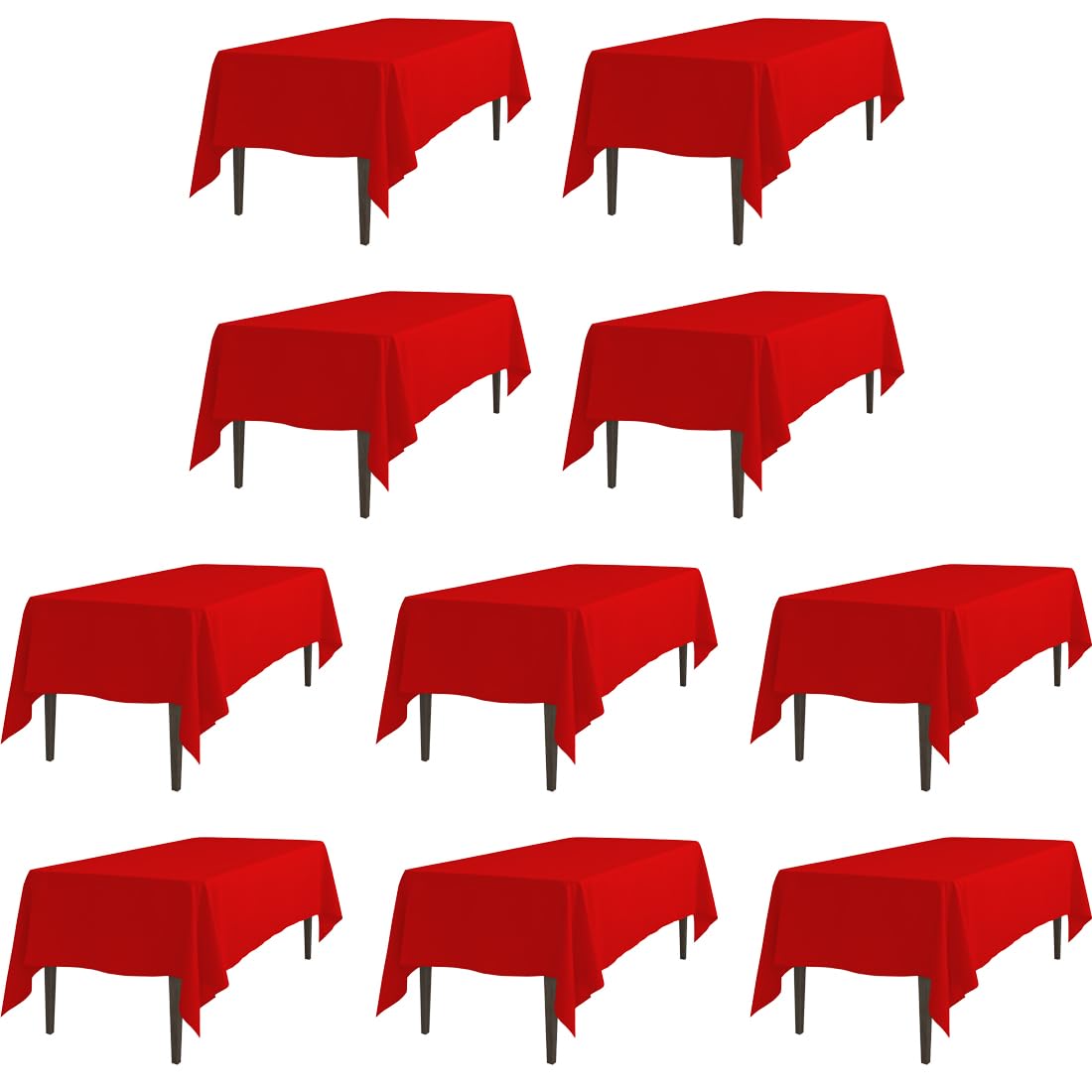 Ltc Linens 10 Pack Red Tablecloths Rectangular 70 X 120 Inch For 6 Or 8 Ft Rectangle Banquet Tables With Half-Drop - Stain And W